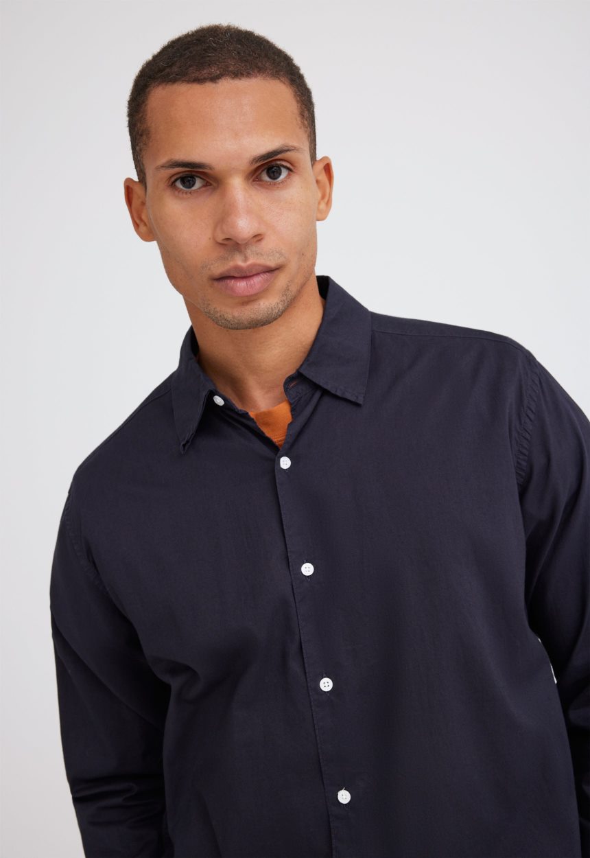 Jac + Jack Folded Collar Cotton Shirt - Darkest Navy